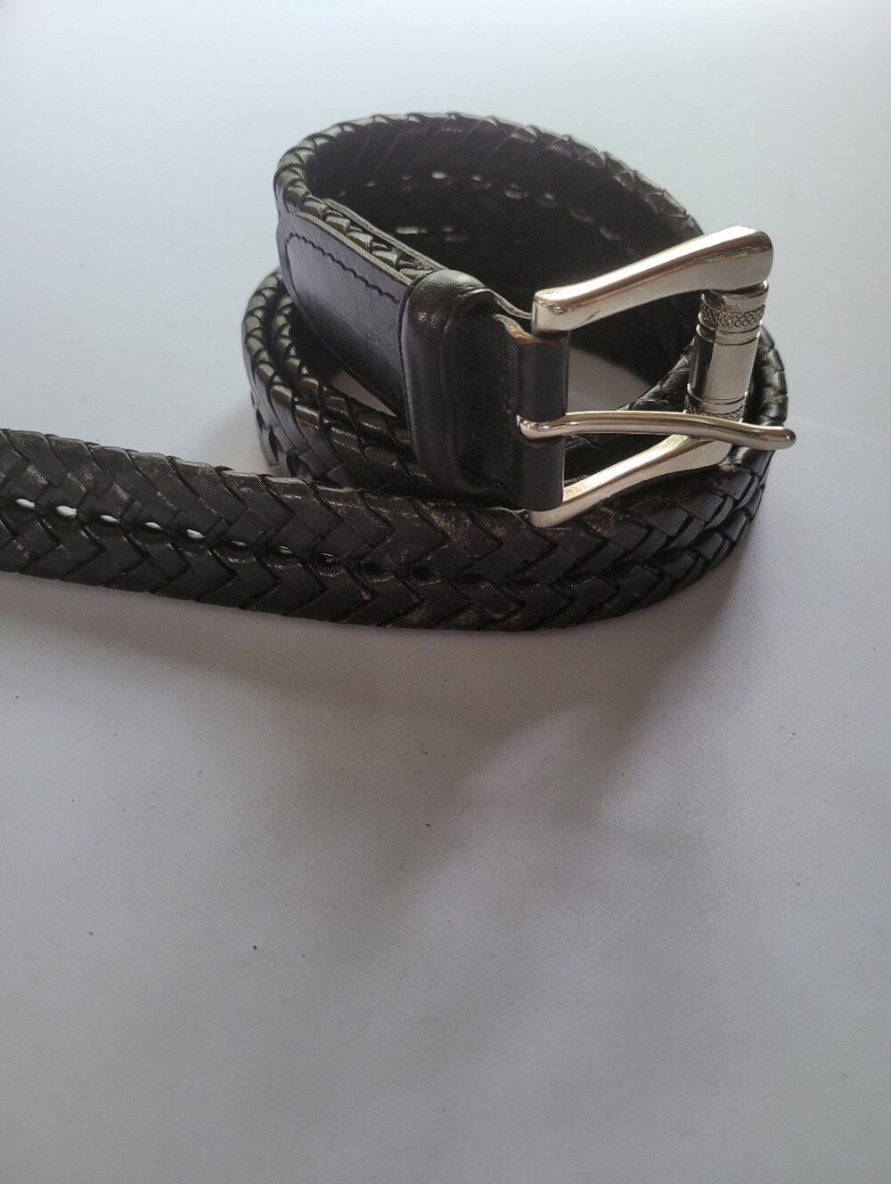 Martin Dingman Men's 36 Livingston Hand-laced Leather Silver Buckle Black
